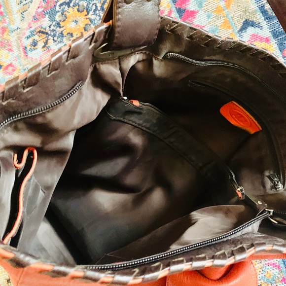 BARNEYS NEW YORK Leather Shoulder Tote Orange Bag - Picture 2 of 3